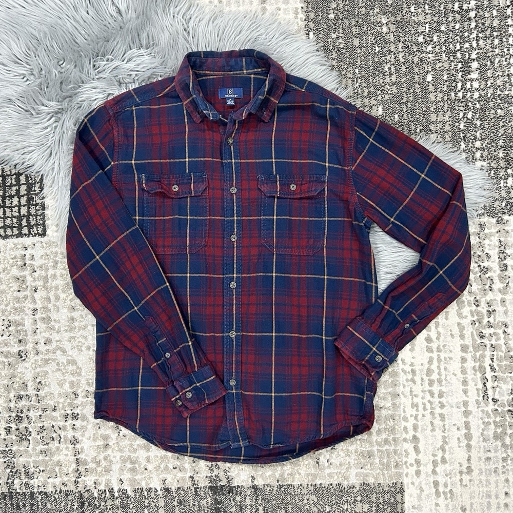 George Brand Red/Blue/Orange Plaid Long Sleeve Button Up Size Medium